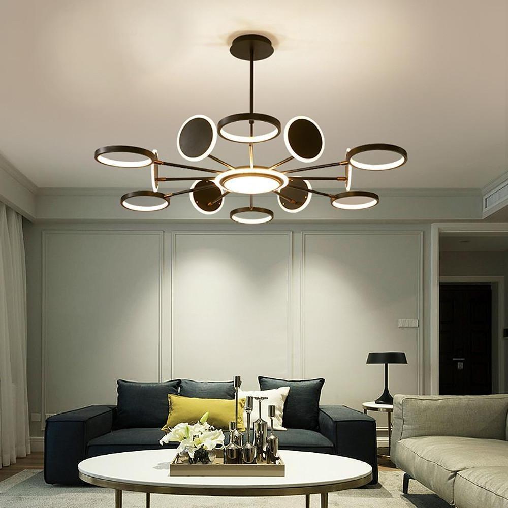 Multi-Circle Dandelion Chandelier — Acrylic and Aluminum, LED, 6/8/12-Light, 12W, 3000K/6000K, Black or Gold