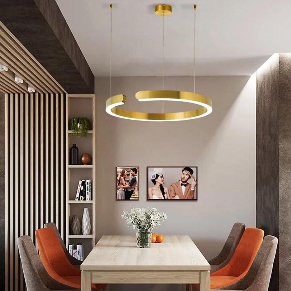 Open Ring LED Pendant Light — Stainless Steel and Acrylic, 24" Diameter, 3000–5400K, Gold Finish