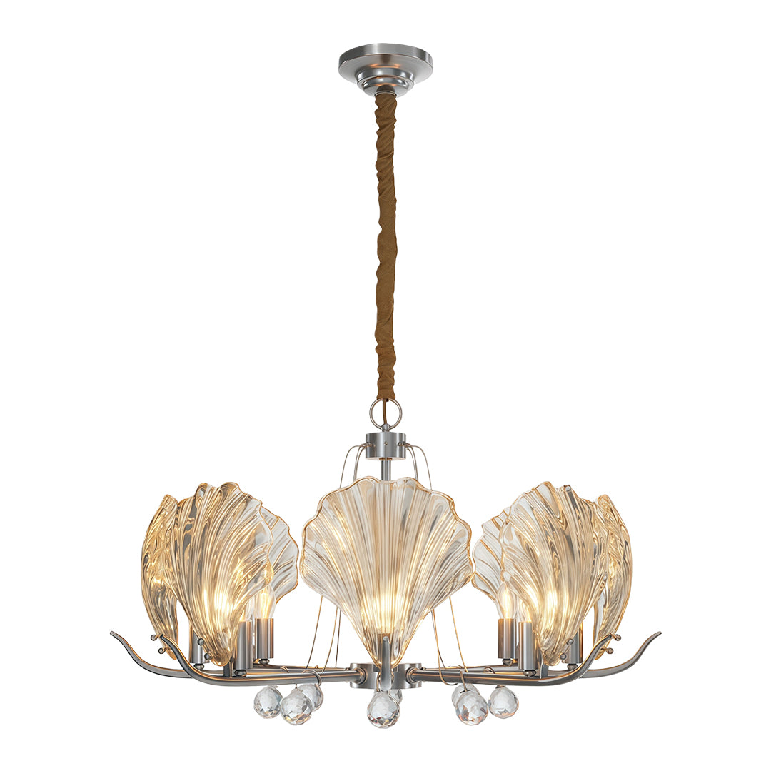 Seashell Glass Chandelier — Full Copper Frame, E14, 3-, 6-, or 8-Light