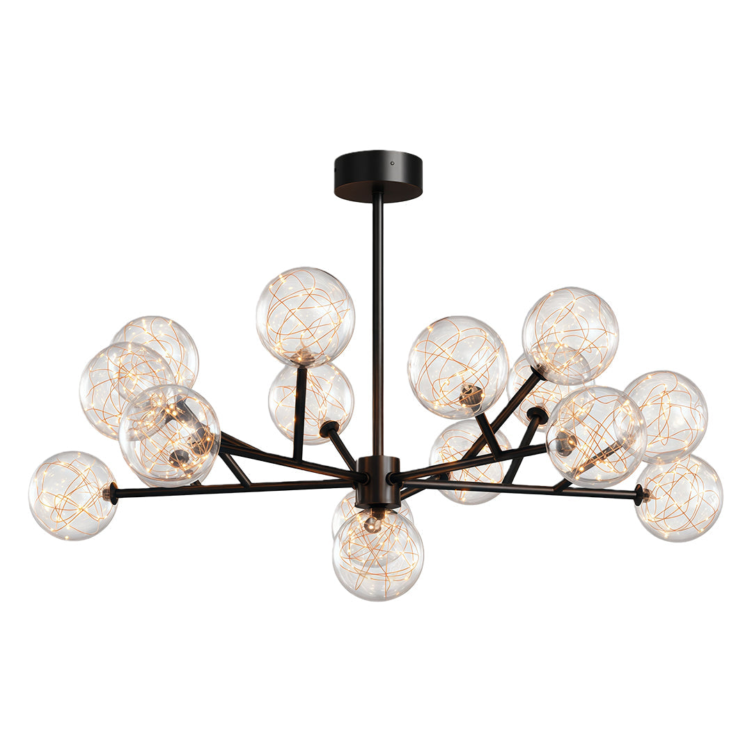 Full Sky Star Glass Globe Chandelier — Copper / Chrome / Black, 10 to 19-Head, Three-Color Dimming