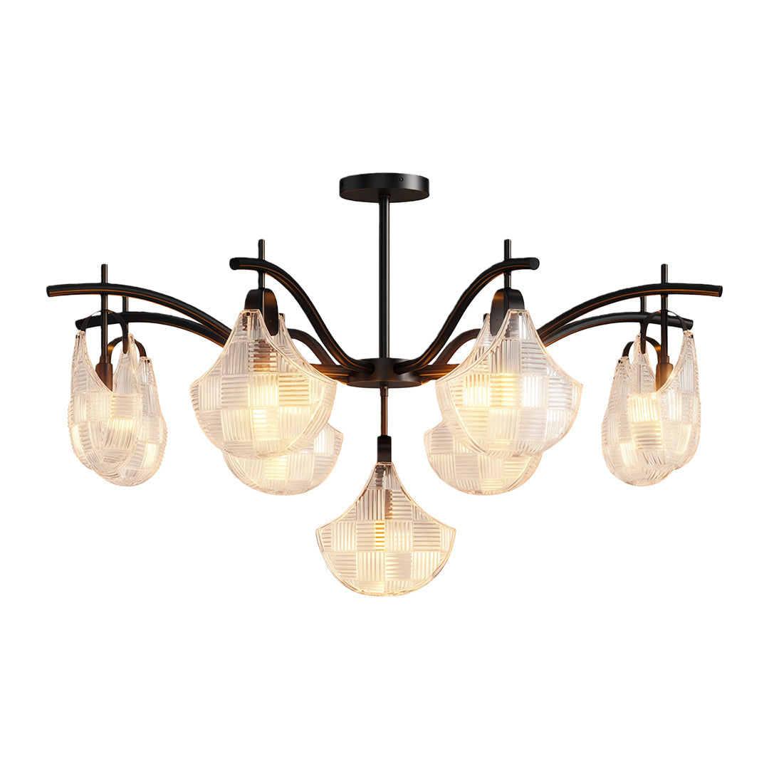 Shell Chandelier — Seashell Glass Shades, Full Copper Frame, G9, 3/7/9/16-Light, Copper / Chrome / Black