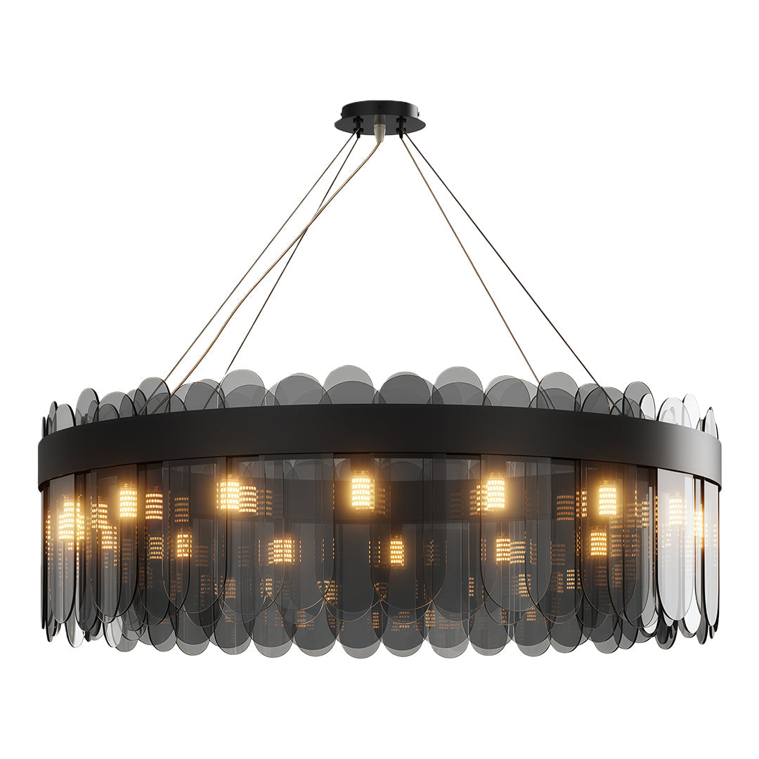 Modern Geometric Chandelier — Solid Copper, Transparent Glass Shade, G9, 4 Sizes, Black / Chrome / Copper