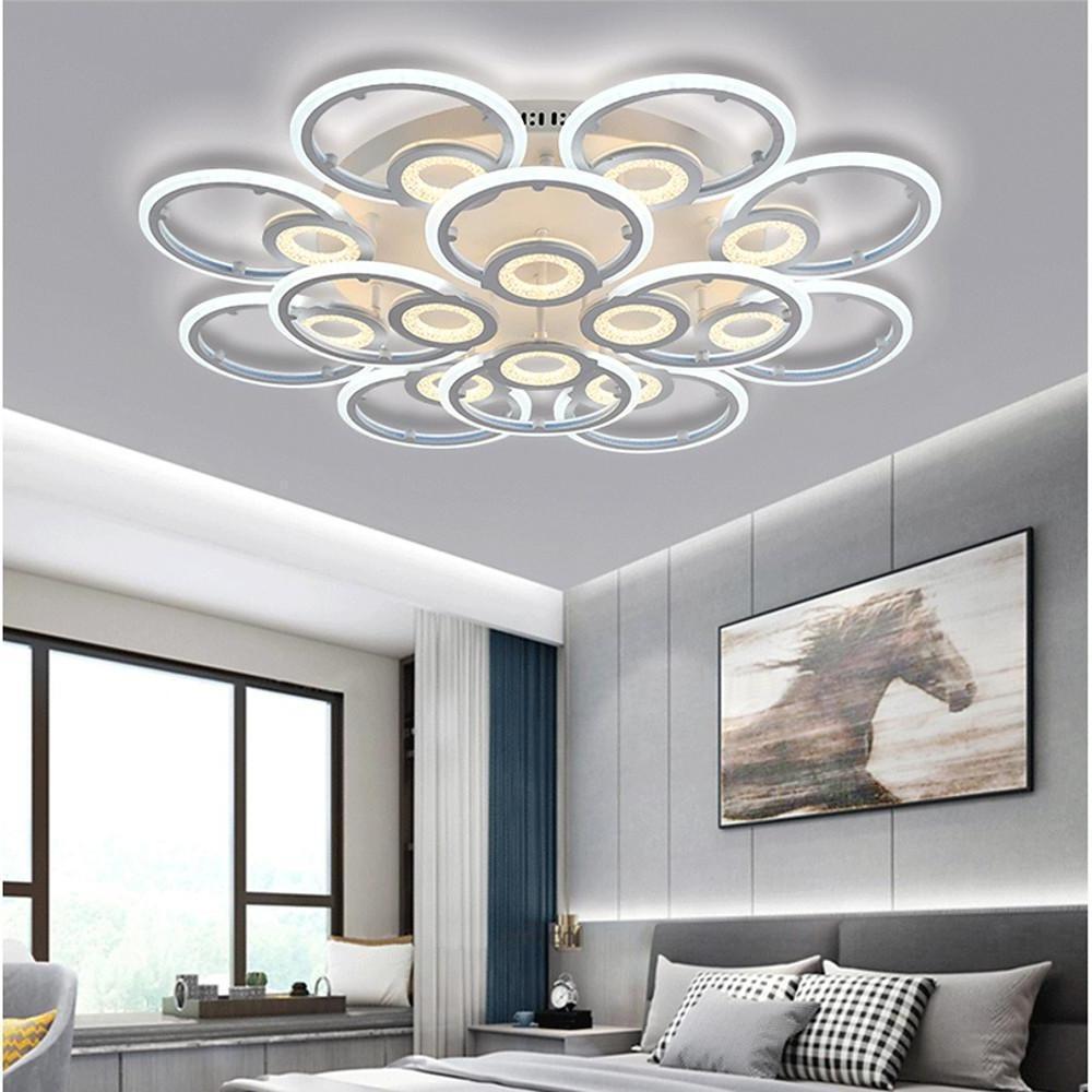 Geometric Metal Ring LED Flush-Mount Ceiling Light — Acrylic, 3-Step Dimming, Remote Control, 4-Light or 12-Light, 23"