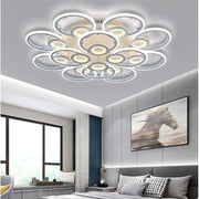 Geometric Metal Ring LED Flush-Mount Ceiling Light — Acrylic, 3-Step Dimming, Remote Control, 4-Light or 12-Light, 23"