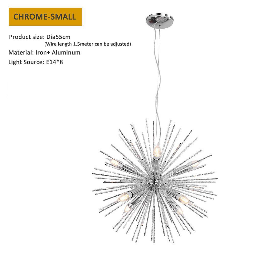 Geometric Starburst Chandelier — Metal, 8-Light Sputnik, Gold or Chrome, 22" Diameter