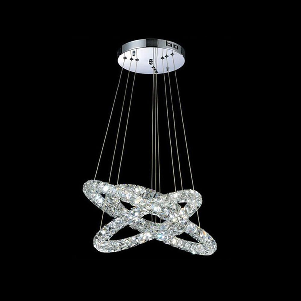 3-Tier Geometric Ring Crystal Chandelier — Chrome, LED, Dimmable, Remote Control, 11.8"+19.7"+27.6" Stacked Tiers