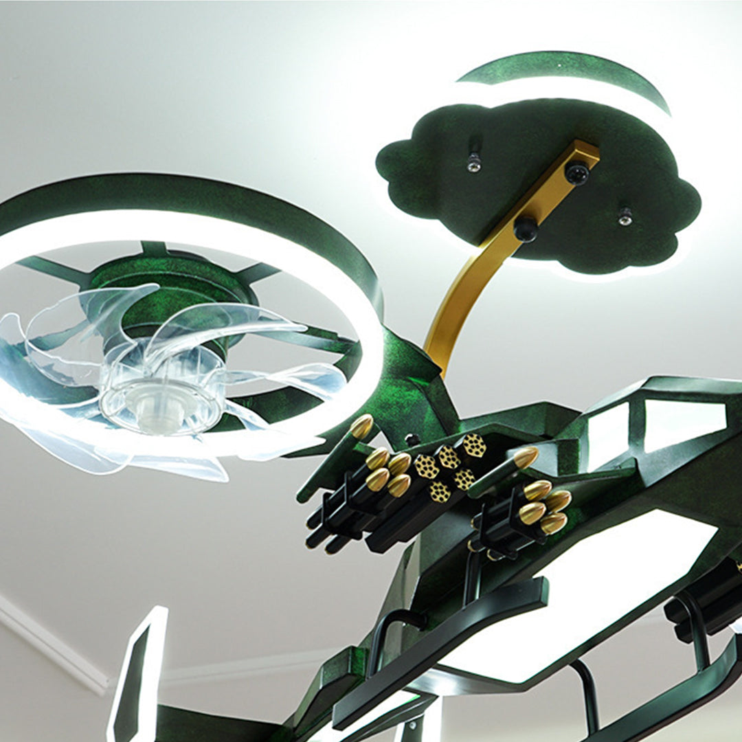 Airplane Kids Ceiling Fan with LED Light — Remote Control, Three-Color Dimming, 3-Speed, 35"