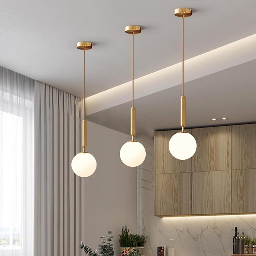 Globe Mini Pendant — Black or Gold Metal with Glass Shade, LED, 6" Dia., 47" Adjustable Cord