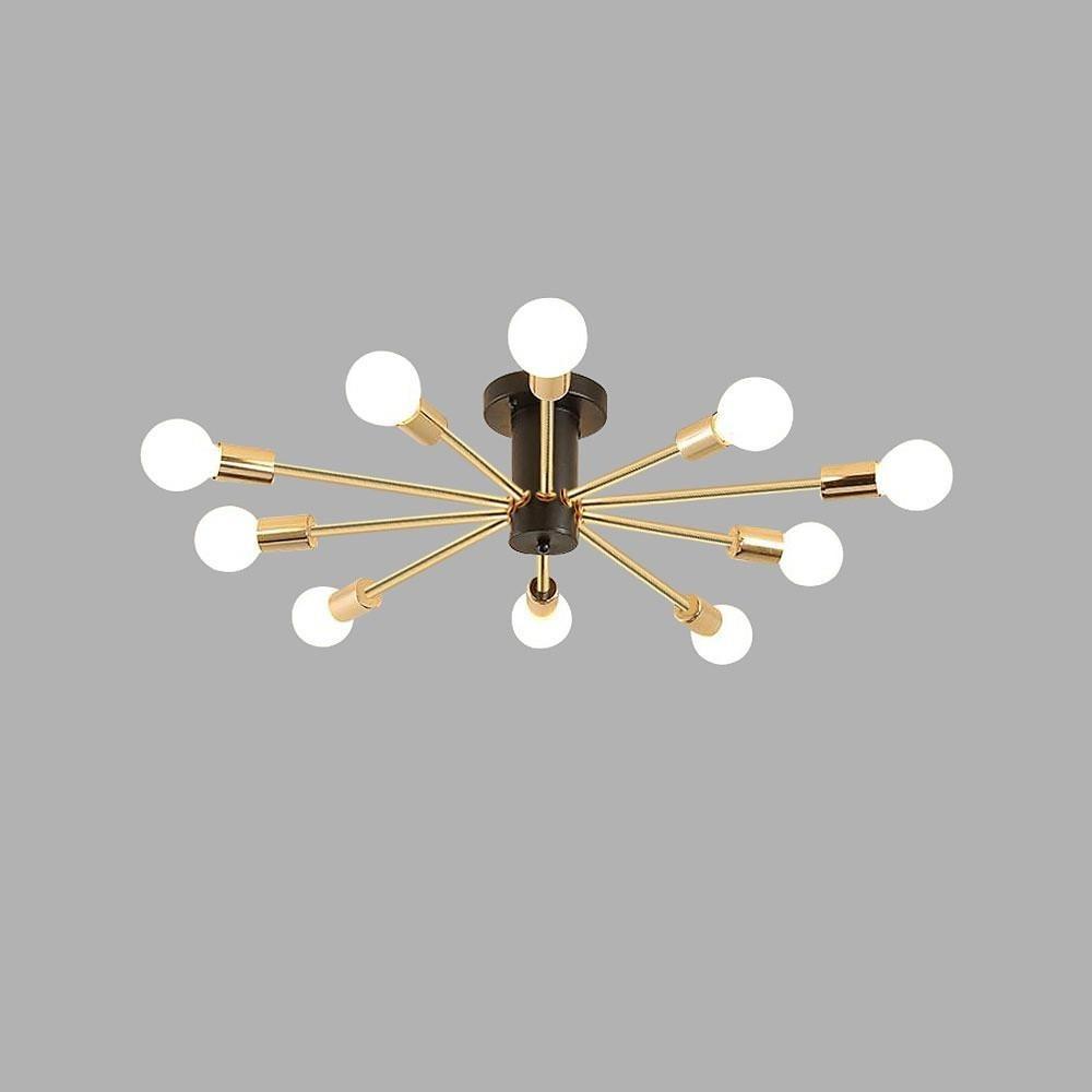 Geometric Sputnik Semi Flush-Mount Chandelier — Metal, Gold, 10-Light E26/E27, 43" Wide