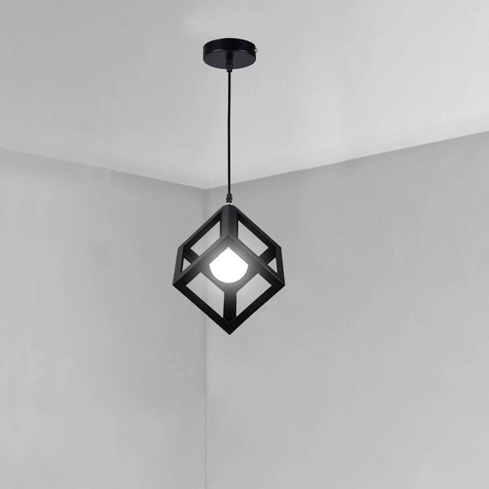 Geometric Multi-Light Pendant — Black Metal, Industrial Retro, Adjustable 59" Cord