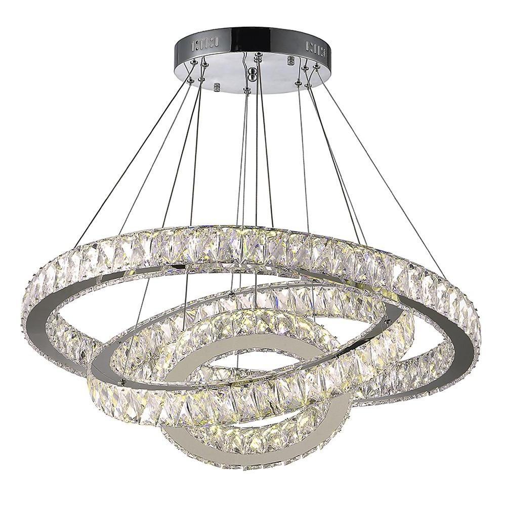 Interwoven Triple-Ring Crystal Chandelier — Silver Electroplated Metal, 31" Diameter, 78W LED Dimmable, 3000K–6000K