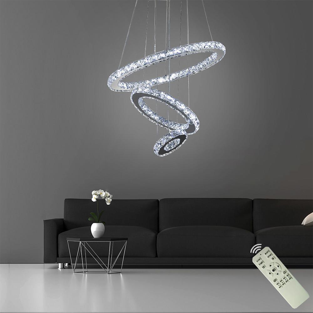 Tiered 3-Ring Crystal Chandelier — Chrome, 40.5W LED, Dimmable, Remote Control, 16" Diameter