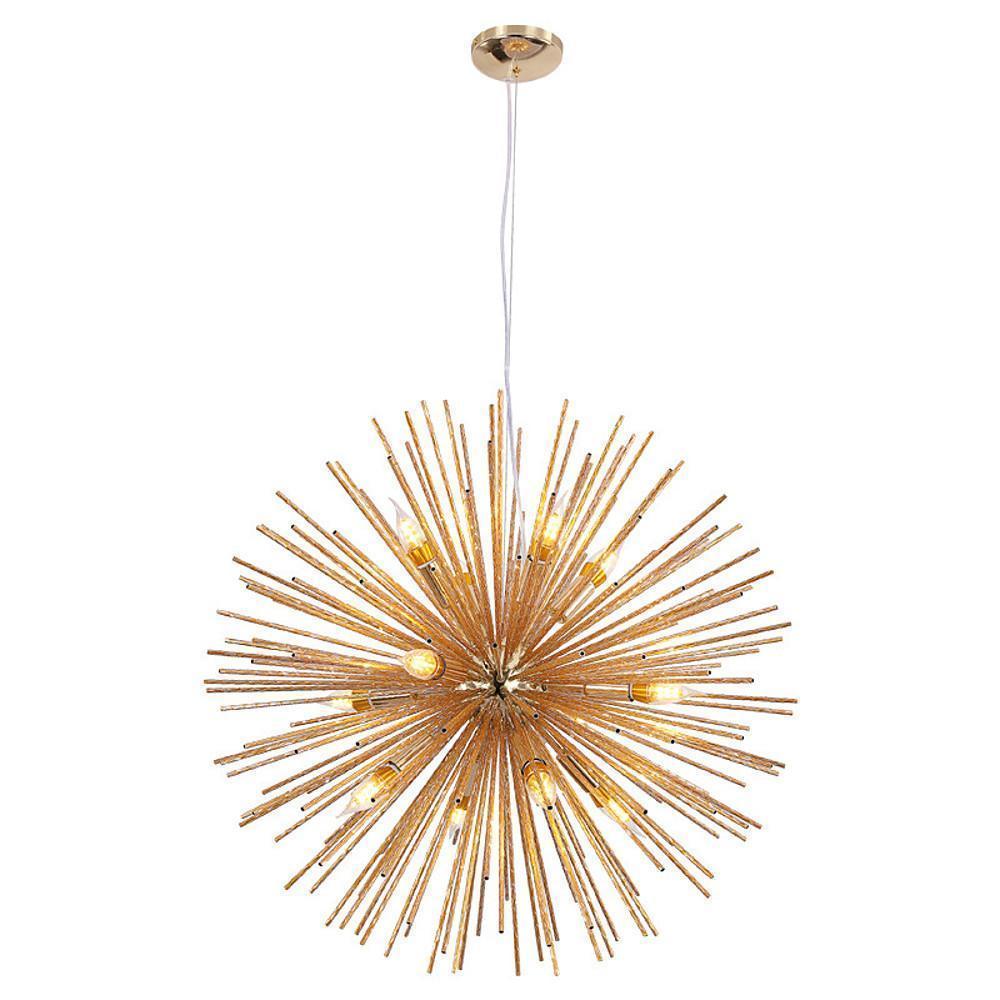 Globe Chandelier — Electroplated Aluminum, 12-Light, 30" Diameter, Gold or Silver