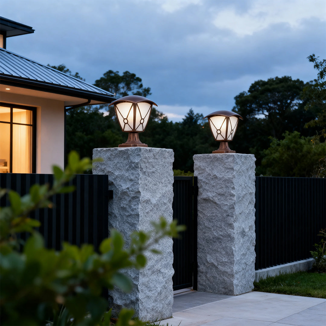 Classic Column Outdoor Pillar Light — Sand-Black Aluminum and Glass, 9W LED, IP44, E26, Hardwired