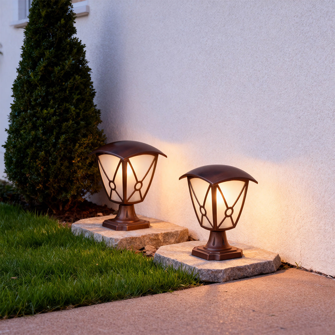 Classic Column Outdoor Pillar Light — Sand-Black Aluminum and Glass, 9W LED, IP44, E26, Hardwired
