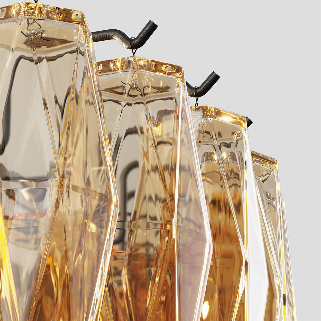 Multi-Head Glass Pendant Chandelier — Iron Frame, Transparent Glass Shades, 8-Light or 10-Light, Black or Copper, E12