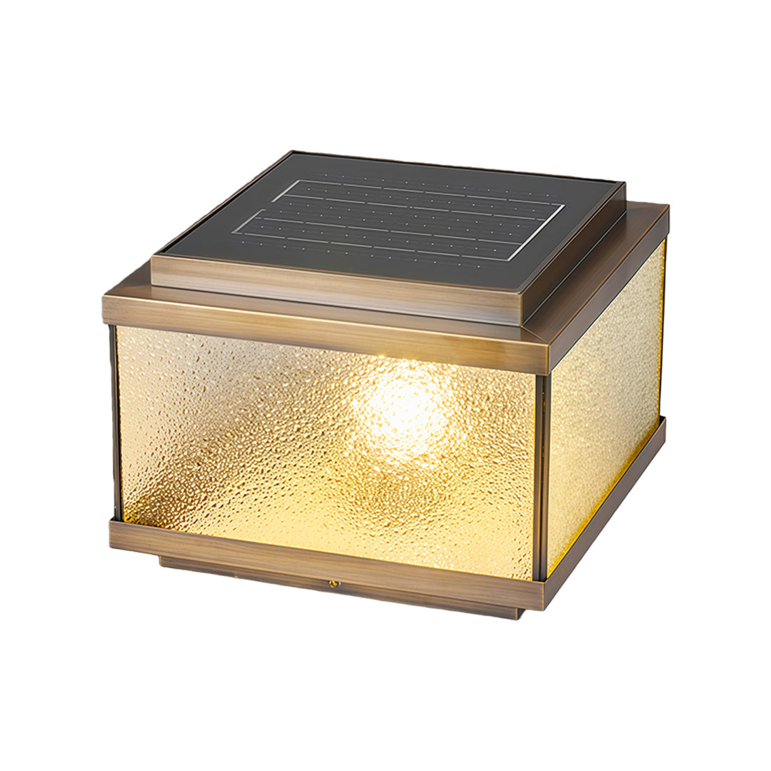 All-Copper Garden Pillar Light — Transparent Glass, Solar / Hardwired, Three-Color Dimming, Remote, 2200mAh, 4 Sizes