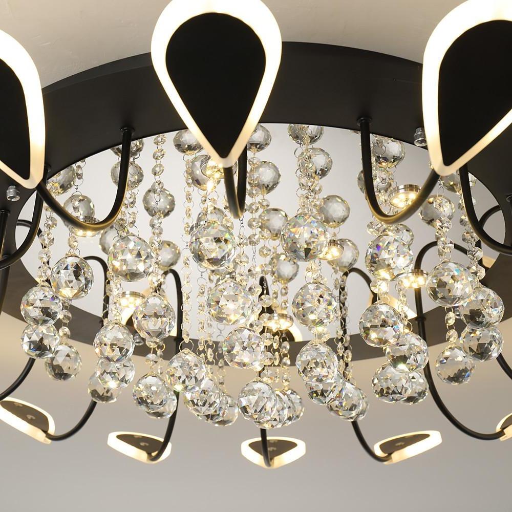 Modern Flush Mount Ceiling Light with Dimmable LED and Flower-Shaped Crystal Design