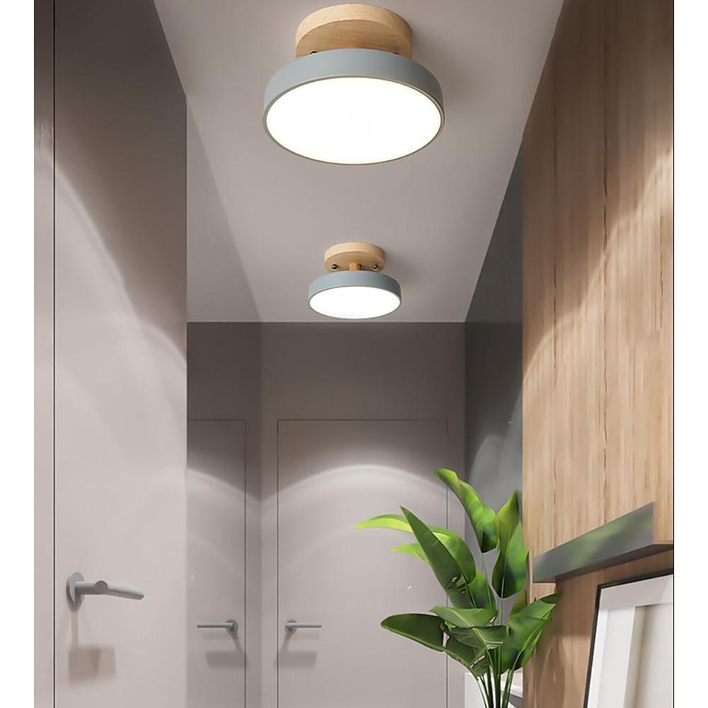 Round Minimalist Drum Flush-Mount — Metal and Wood, 14W LED Integrated, 7"