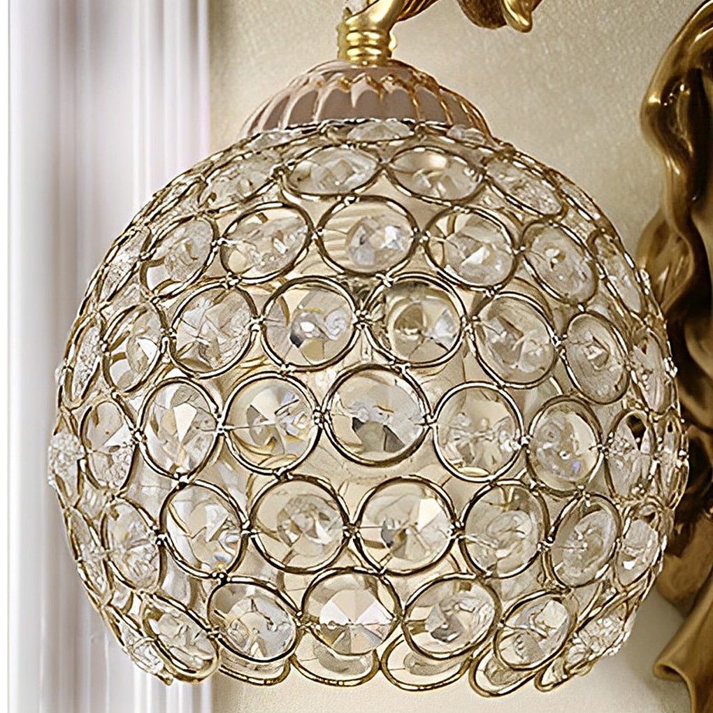 Angel Resin Wall Sconce — Crystal Glass Shade, Gold, E27, 12W, 3000K Warm White