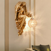 Angel Resin Wall Sconce — Crystal Glass Shade, Gold, E27, 12W, 3000K Warm White