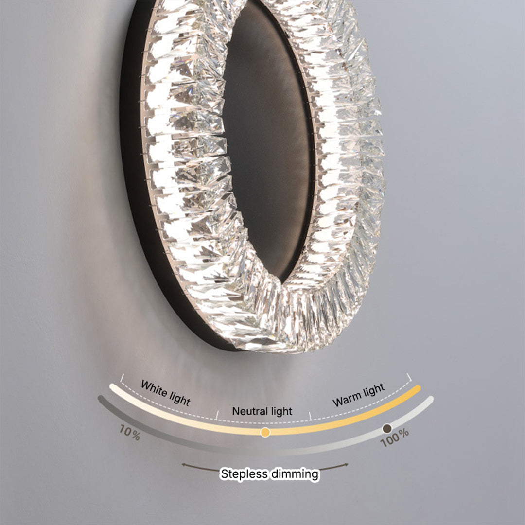 Round Crystal Flush-Mount Ceiling Light — Sand-Black Metal, Stepless Dimming, Remote Control, 3000K–6000K, 20"/24"/32"