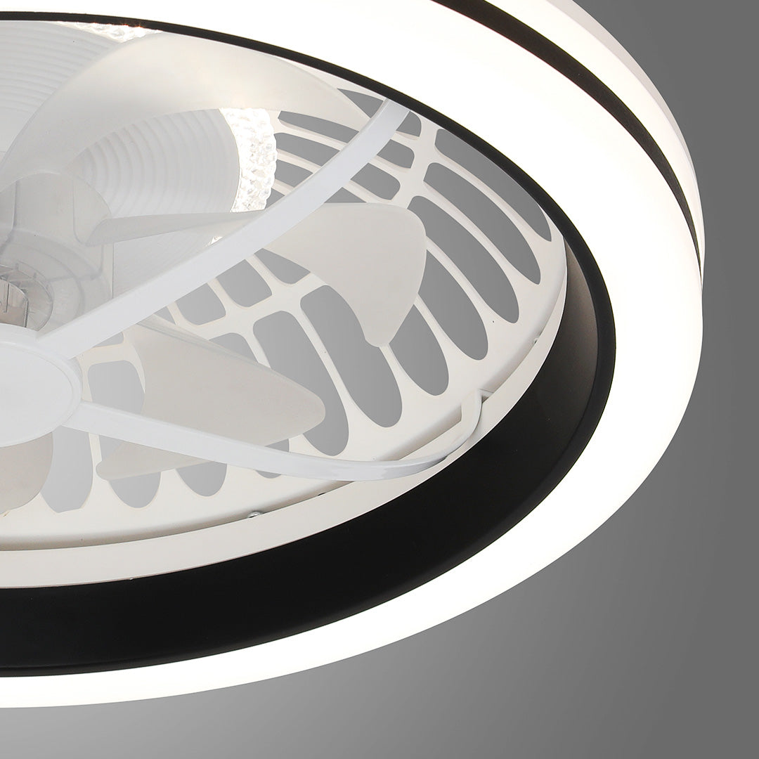 Round White Flush Mount Ceiling Fan with Light - Plastic Design