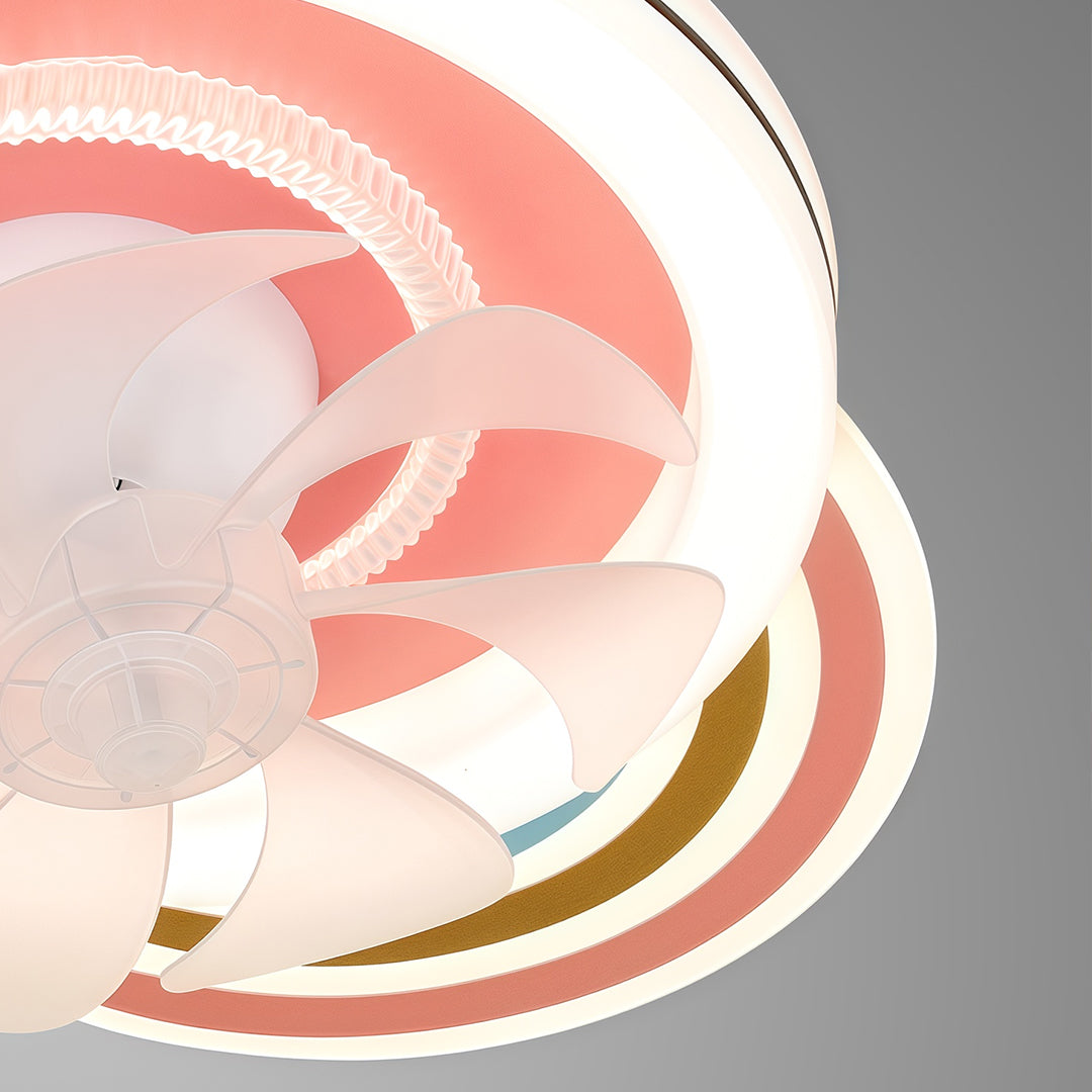 Pink and White Kids' Ceiling Fan — Dimmable LED, 7-Blade, Remote Control, Hardwired, 19.69"
