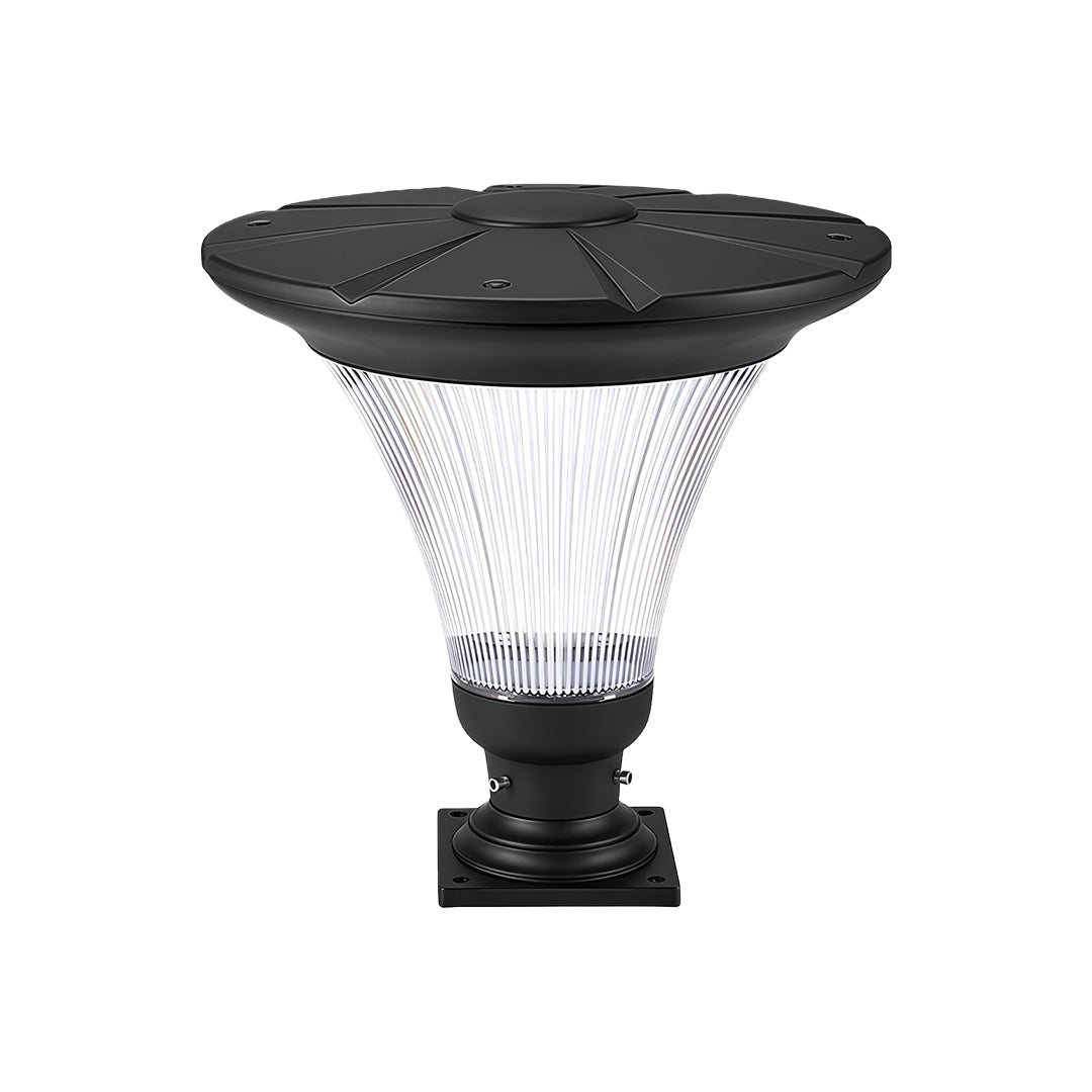 Outdoor Garden Pillar Light — Black Aluminum, LED, Solar 20W / Hardwired 50W, Dual CCT, IP65
