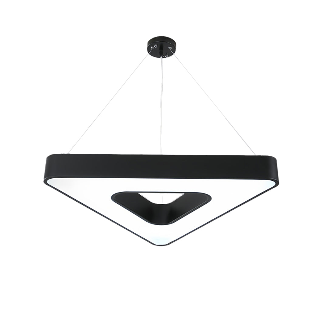 Triangular Geometric LED Chandelier — Black Iron with White Acrylic, Adjustable 39.4" Chain, 5 Sizes