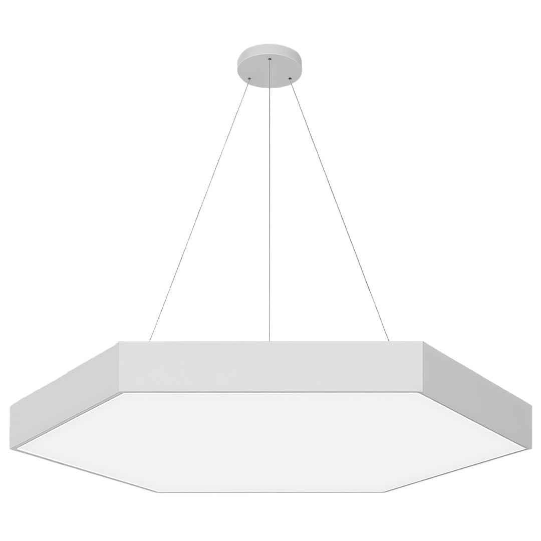 Hexagonal Geometric Honeycomb LED Pendant — Iron, Acrylic Shade, 6 Sizes, 39.4" Adjustable Chain, Black or White