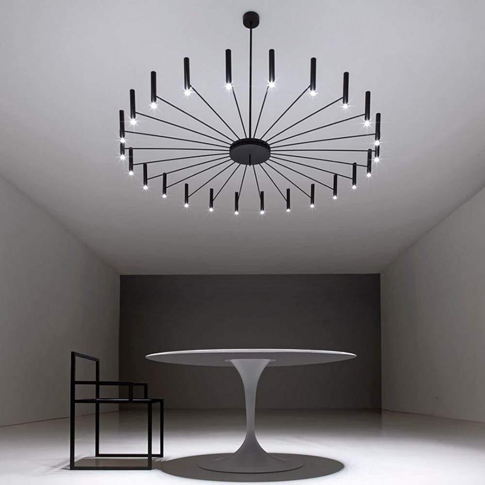 Sputnik Round Chandelier — Matte Black with Gold Tips, 24-Light G9 LED, 63" Dia., Adjustable Height