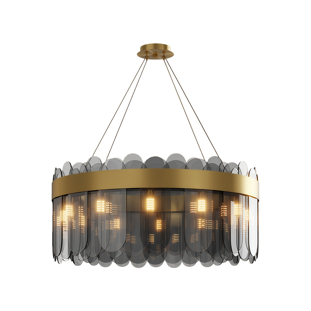 Modern Geometric Chandelier — Solid Copper, Transparent Glass Shade, G9, 4 Sizes, Black / Chrome / Copper