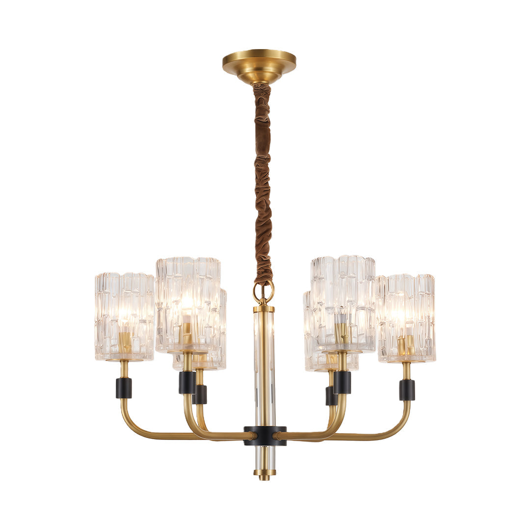 Minimalist Copper and Glass Cluster Chandelier — Full Brass Frame, Transparent Glass Shades, E14, 3 to 15-Light
