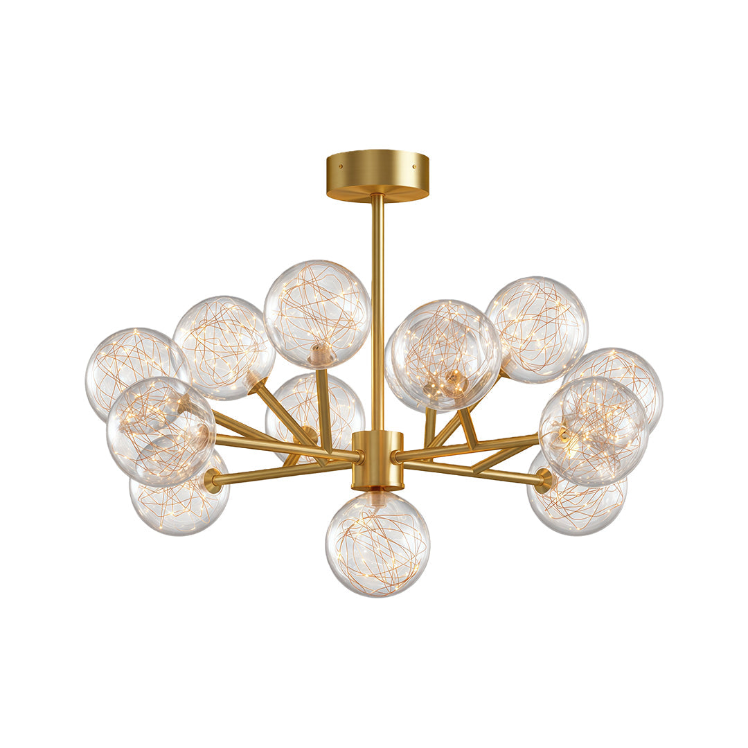 Full Sky Star Glass Globe Chandelier — Copper / Chrome / Black, 10 to 19-Head, Three-Color Dimming