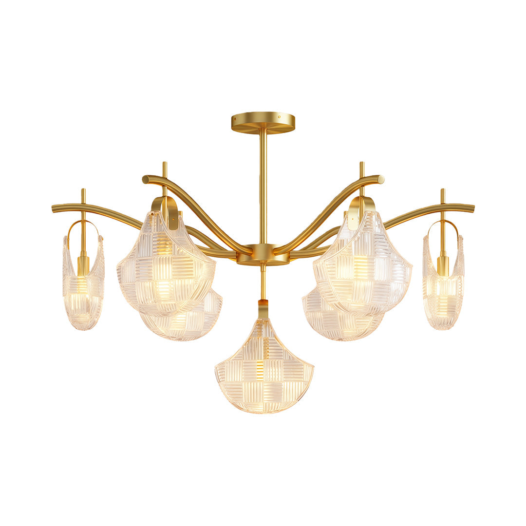 Shell Chandelier — Seashell Glass Shades, Full Copper Frame, G9, 3/7/9/16-Light, Copper / Chrome / Black