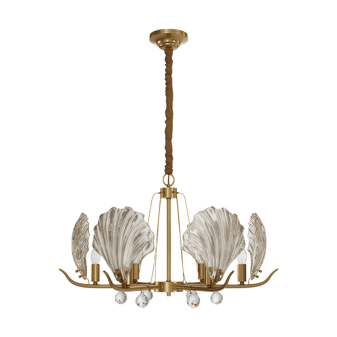 Seashell Glass Chandelier — Full Copper Frame, E14, 3-, 6-, or 8-Light