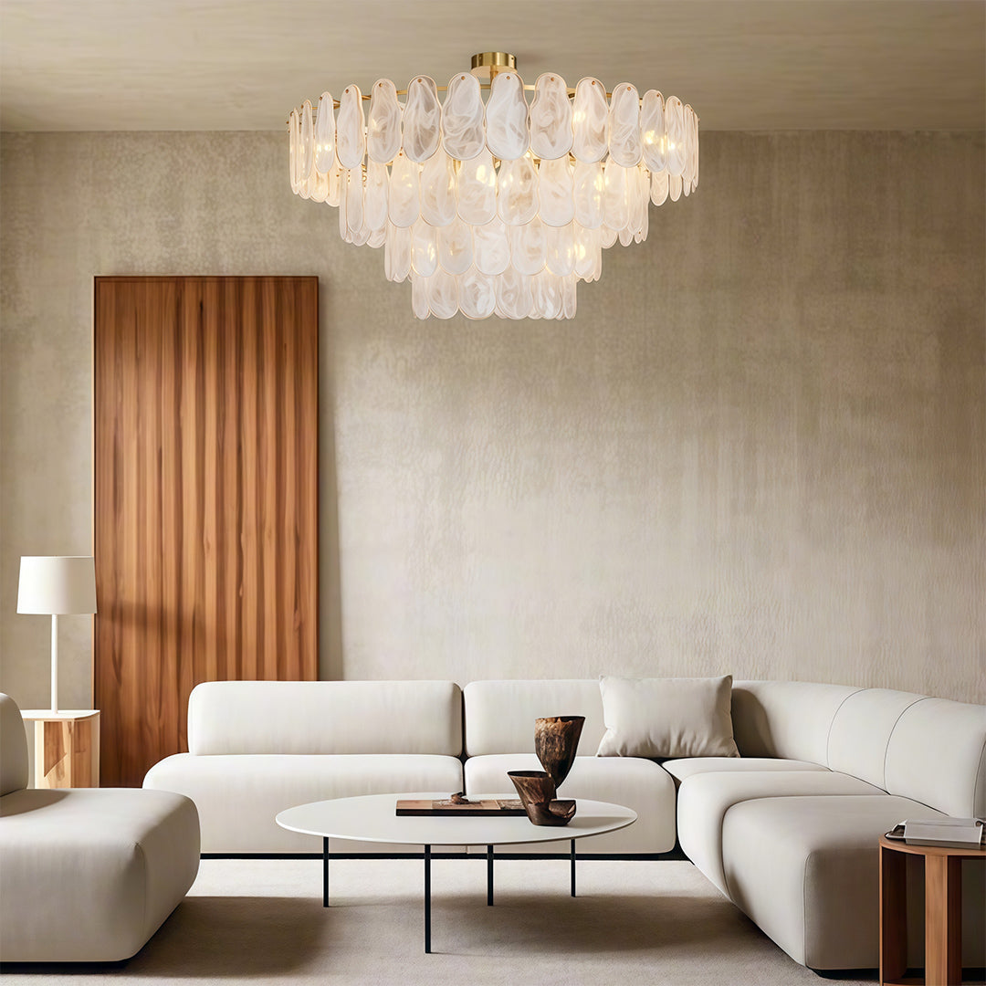 Mid-Century Modern Chandelier — Full-Copper Frame, Transparent Glass, E14, Multiple Sizes
