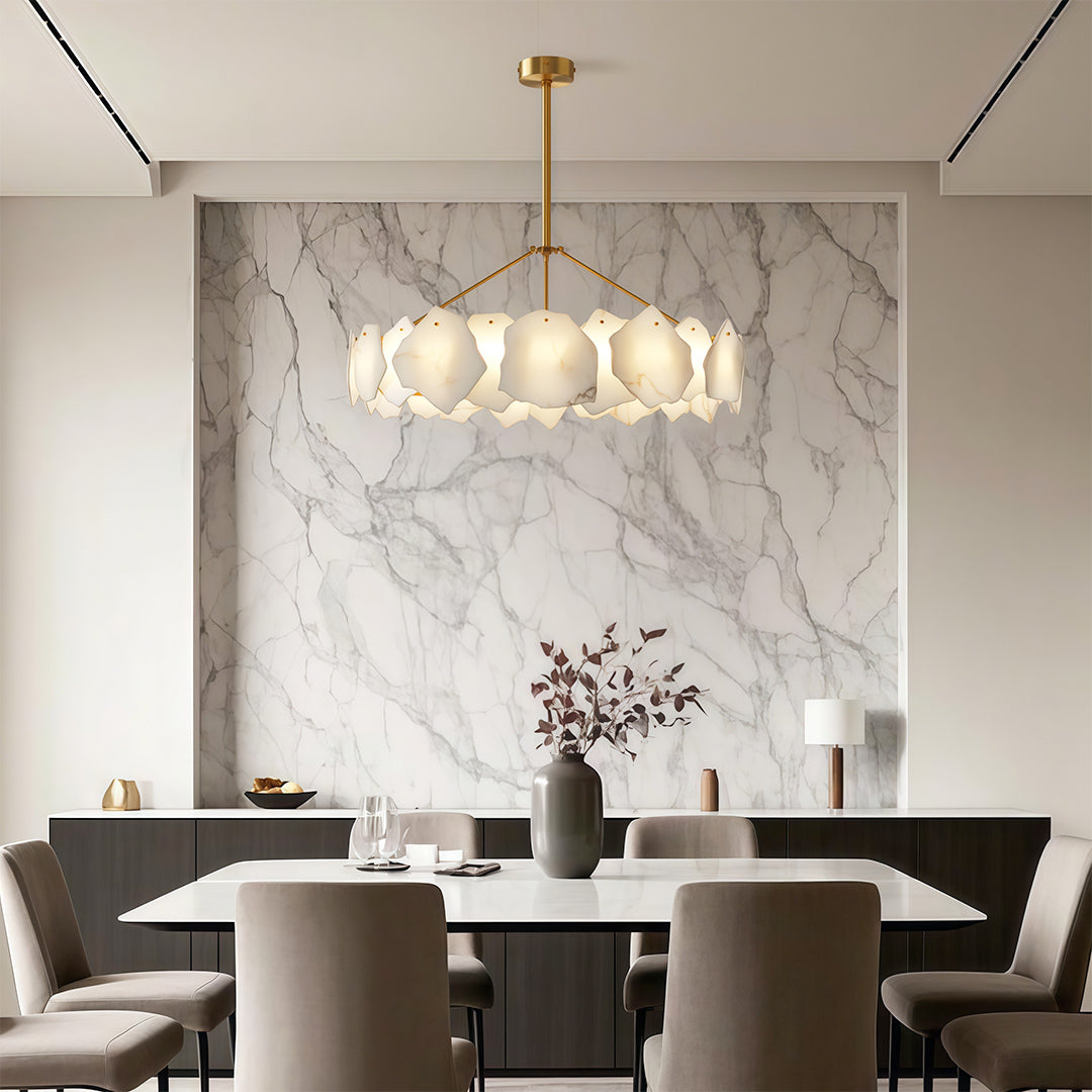 Cloud Stone LED Chandelier — Full Copper, Three-Color Dimming (3000K/4000K/6000K), Round & Rectangular