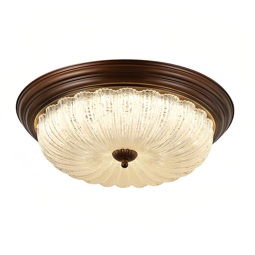Pumpkin Dome Flush-Mount Ceiling Light — Walnut Iron Frame, Prismatic Glass, 3-Step Dimming, LED, 15"–23" Sizes