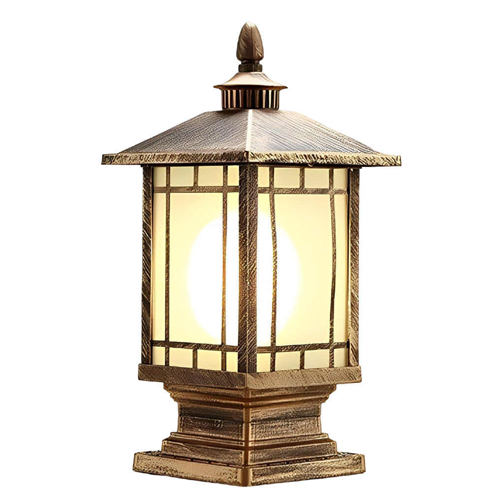 Modern Retro Outdoor Pillar Light — Die-Cast Aluminum, Frosted Glass, 12W LED E27, IP55, 3000K Warm White, Bronze or Black