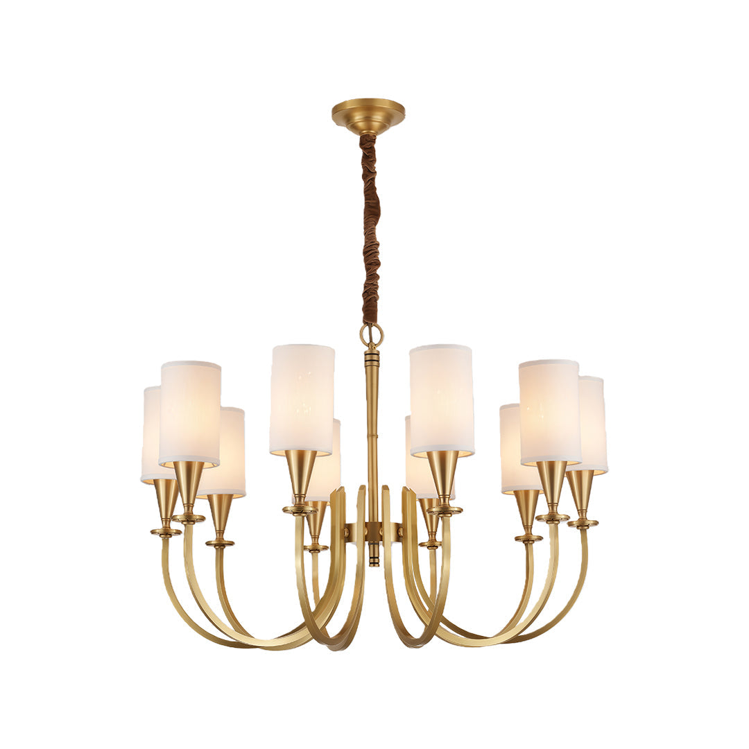 Modern Minimalist Chandelier — Copper Frame, Off-White Fabric Shades, E14, 6/8/10/15-Light