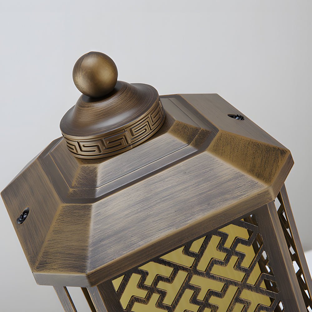Retro Antique Fence Post Light — Die-Cast Aluminum and Glass, Brass, E27, Hardwired, 6.3" × 17.1"