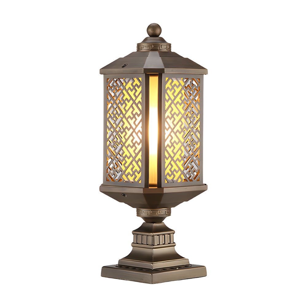 Retro Antique Fence Post Light — Die-Cast Aluminum and Glass, Brass, E27, Hardwired, 6.3" × 17.1"