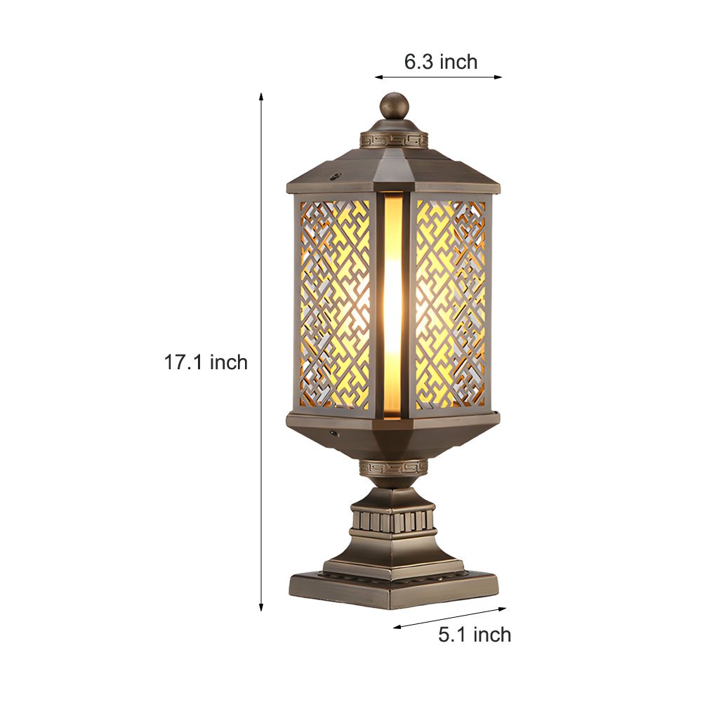 Retro Antique Fence Post Light — Die-Cast Aluminum and Glass, Brass, E27, Hardwired, 6.3" × 17.1"