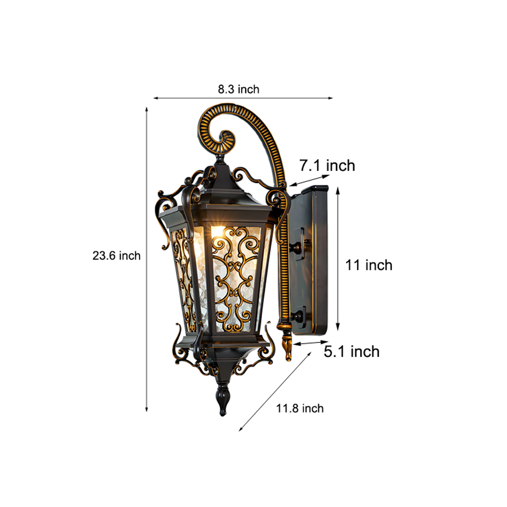 Antique Lantern Outdoor Wall Sconce — Aluminum and Glass, E27, IP55 Weatherproof, Retro