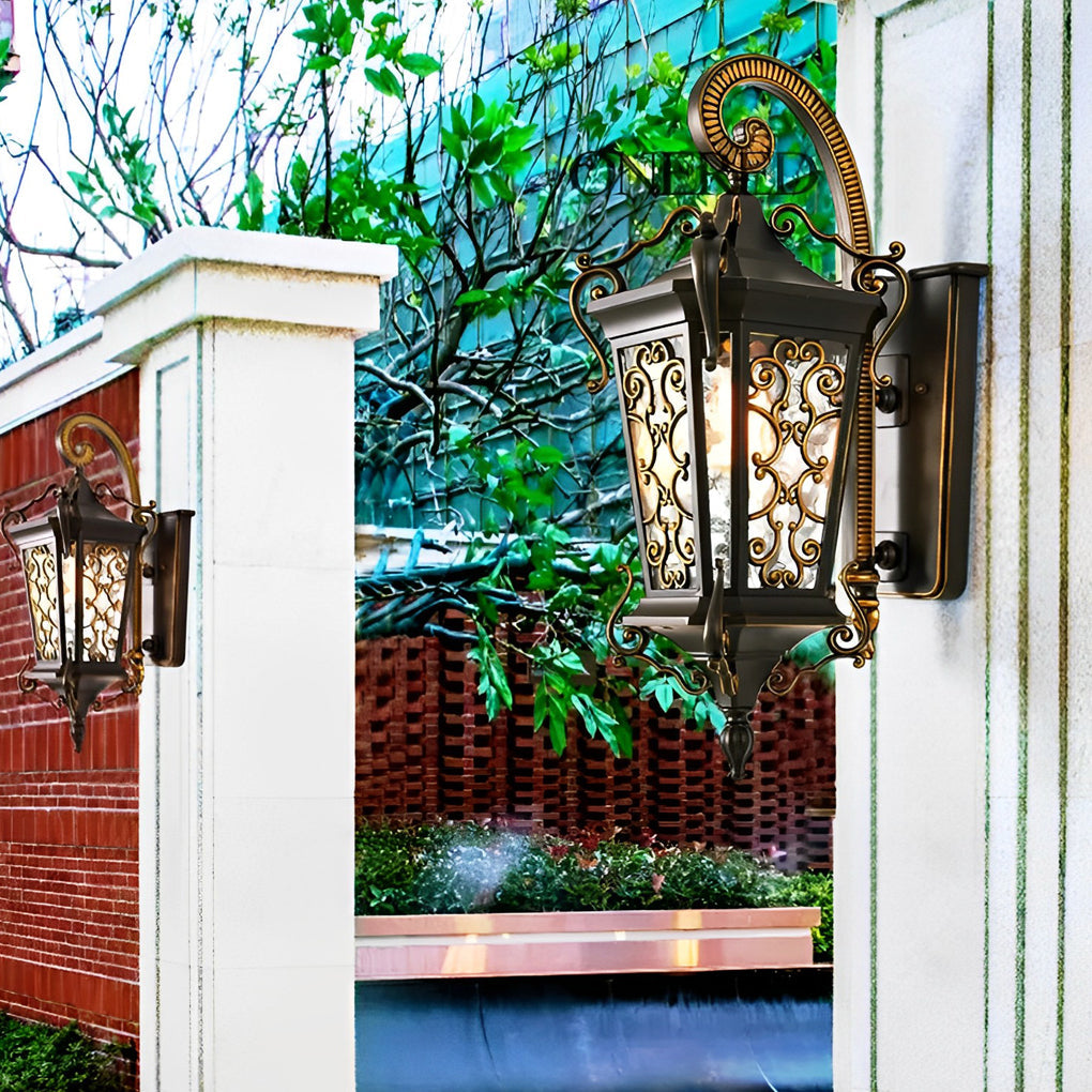 Antique Lantern Outdoor Wall Sconce — Aluminum and Glass, E27, IP55 Weatherproof, Retro