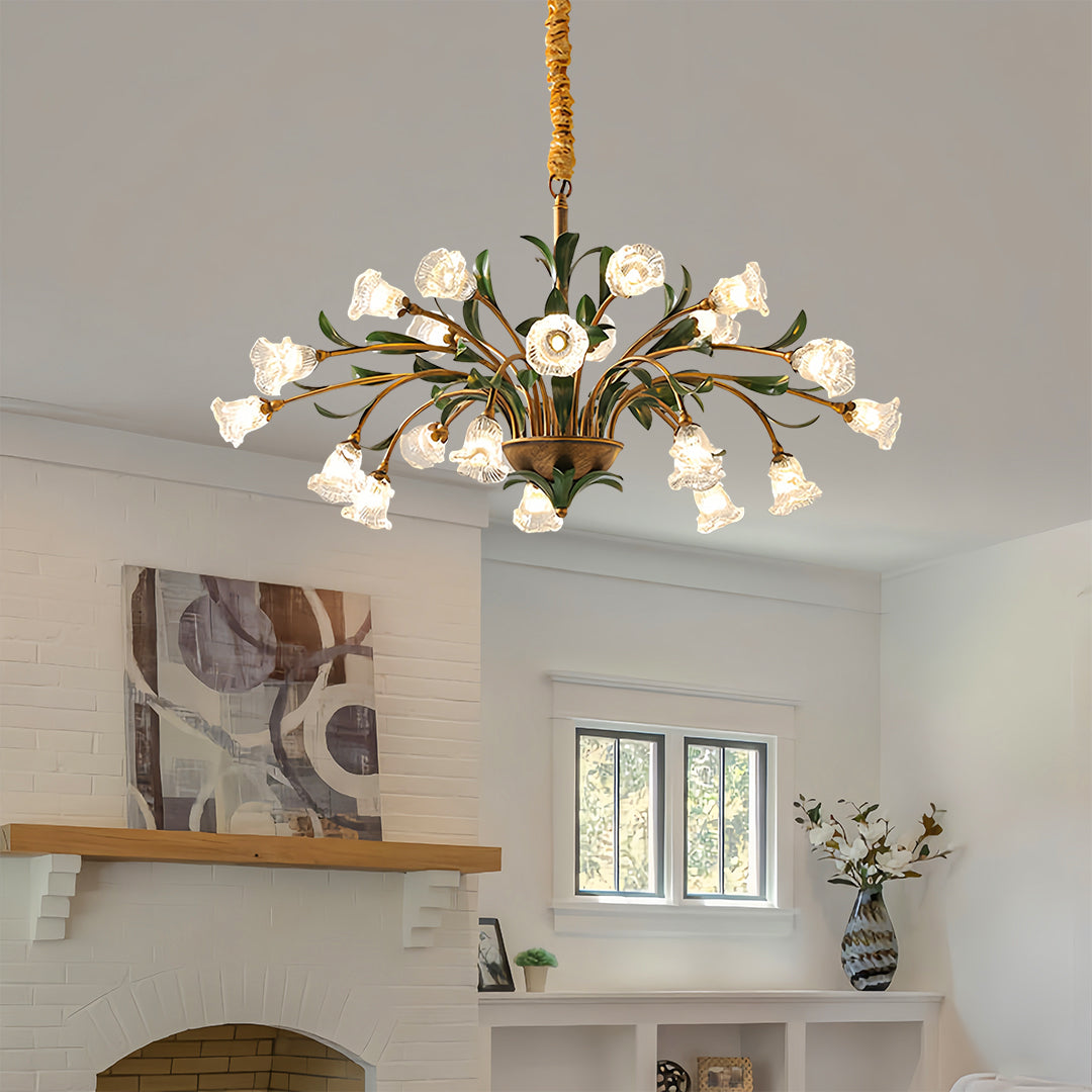 Vintage Floral Branch Chandelier — Iron and Glass, G4 3-Step Dimming, 12 to 35-Head