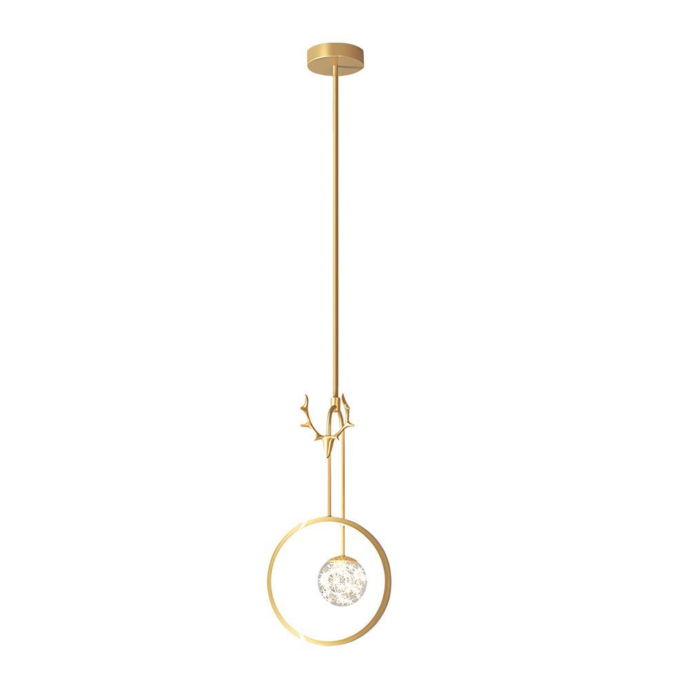 Antler Ring Mini Pendant Light — Gold Iron, 12W LED, 3-Step Dimmable, 9.8" Wide