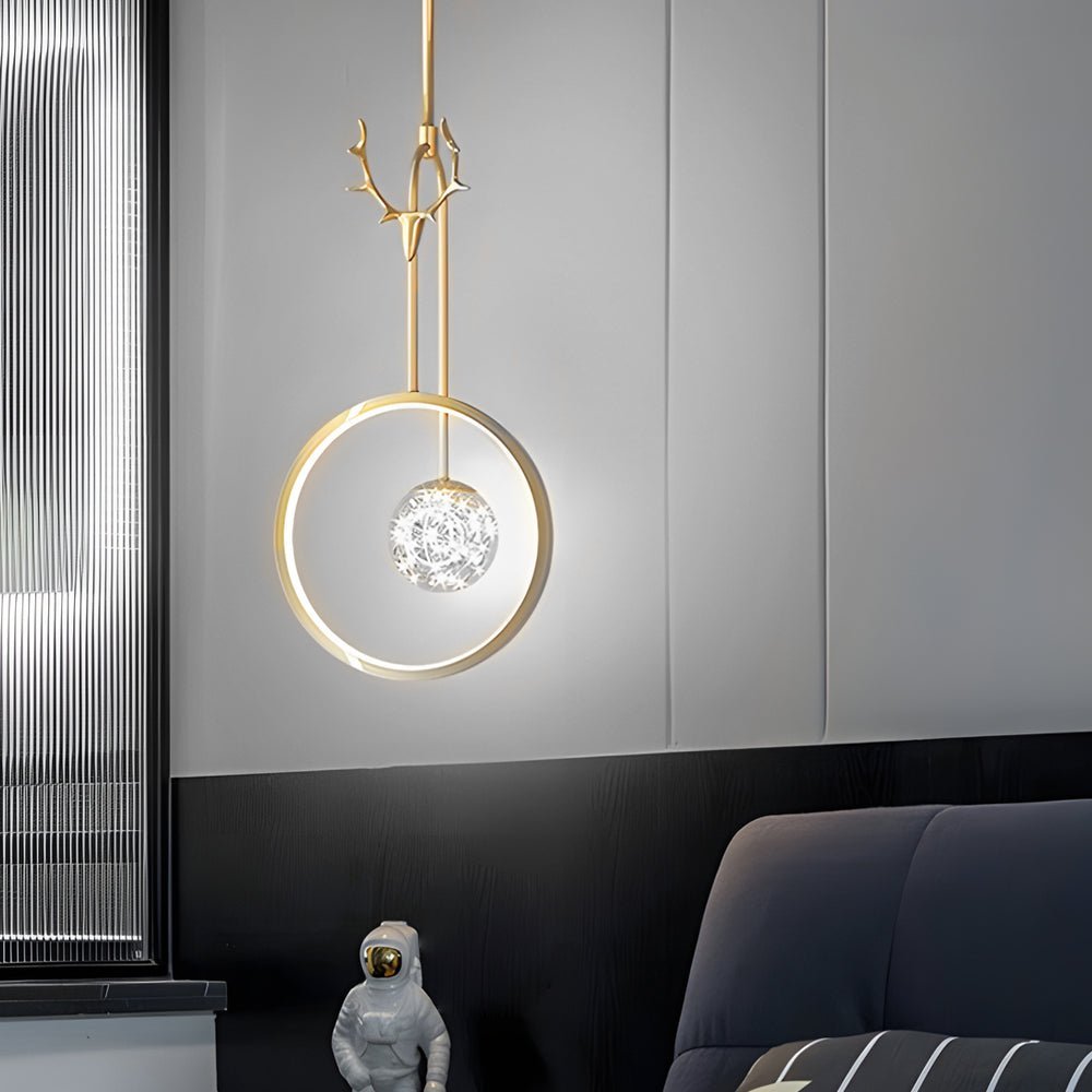 Antler Ring Mini Pendant Light — Gold Iron, 12W LED, 3-Step Dimmable, 9.8" Wide